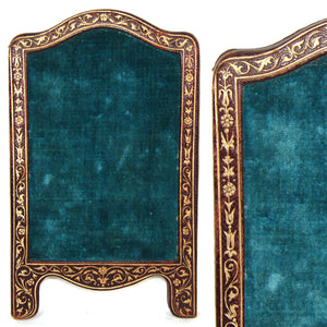 Antique French Gilt Embossed Leather Folding Picture Frame, Doll Size Dressing Screen Style, Clovers