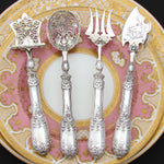 Antique French Sterling Silver 4pc Condiment or Hors D'Oeuvre Set, Empire Revival Crossed Torch & Quiver