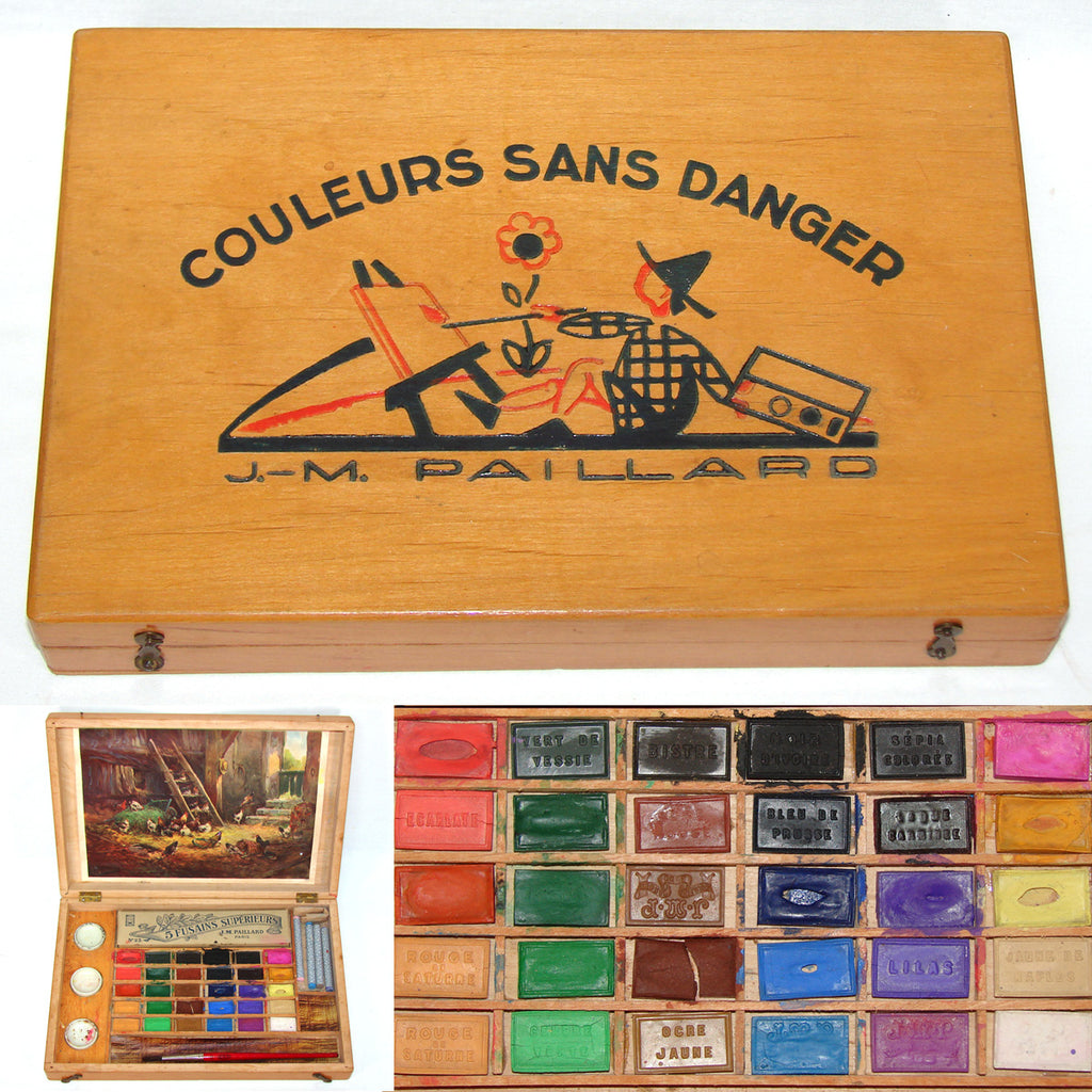 Antique French J.M. Paillard Watercolor Artist's Box, Set with Original Contents
