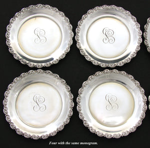 Set of 6 Antique Shreve & Co. San Francisco 3" Nut or Candy Dishes, Ornate Scrolled Borders