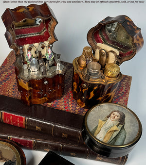 RARE Museum 18th Century French Travel Vanity Necessaire, Tortoise Shell Pique 11 Tools, Scent Caddy Sevres Stoppers