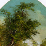 Antique Miniature Oil Painting on Copper, Country Home Scene in Oval Velvet Frame