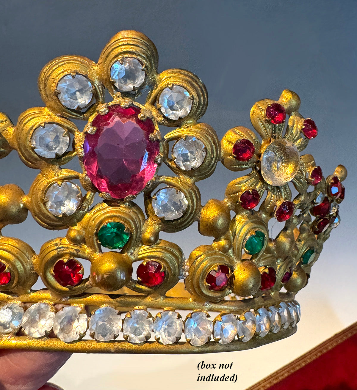 Lovely Antique French Paste Jeweled Canonical Coronation Crown, Tiara or Diadem Religious Processional