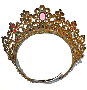 Lovely Antique French Paste Jeweled Canonical Coronation Crown, Tiara or Diadem Religious Processional