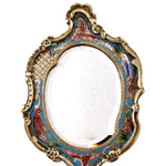 Lovely Antique French Champleve Enamel & Bronze 8.75" Vanity or Hand Mirror, Louis XIV or Rococo Style