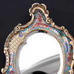 Lovely Antique French Champleve Enamel & Bronze 8.75" Vanity or Hand Mirror, Louis XIV or Rococo Style