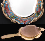 Lovely Antique French Champleve Enamel & Bronze 8.75" Vanity or Hand Mirror, Louis XIV or Rococo Style