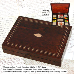 Antique French Napoleon III Gaming or Card Playing Box, c.1890, Mother of Pearl Chips or Tokens