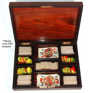 Antique French Napoleon III Gaming or Card Playing Box, c.1890, Mother of Pearl Chips or Tokens