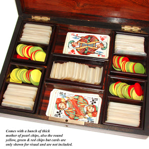 Antique French Napoleon III Gaming or Card Playing Box, c.1890, Mother of Pearl Chips or Tokens