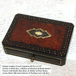 Antique French Napoleon III Boulle Style 11.5" Jewelry or Desk Box, Mother of Pearl & Brass Inlay