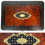 Antique French Napoleon III Boulle Style 11.5" Jewelry or Desk Box, Mother of Pearl & Brass Inlay