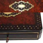 Antique French Napoleon III Boulle Style 11.5" Jewelry or Desk Box, Mother of Pearl & Brass Inlay