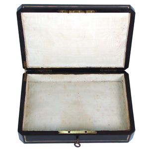 Antique French Napoleon III Boulle Style 11.5" Jewelry or Desk Box, Mother of Pearl & Brass Inlay