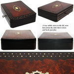 Antique French Napoleon III Boulle Style 11.5" Jewelry or Desk Box, Mother of Pearl & Brass Inlay