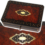 Antique French Napoleon III Boulle Style 11.5" Jewelry or Desk Box, Mother of Pearl & Brass Inlay