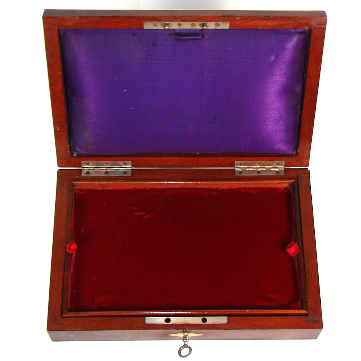 Antique French Napoleon III 10.5" Jewelry or Specimen Box, Rosewood with Boulle Style Inlay