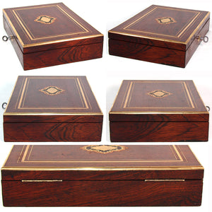 Antique French Napoleon III 10.5" Jewelry or Specimen Box, Rosewood with Boulle Style Inlay