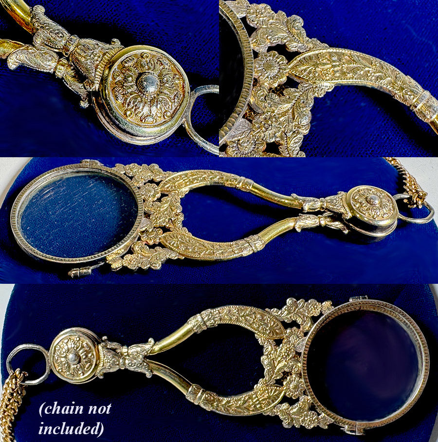 RARE Antique 18th Century Hinged Double Lorgnette Opera Glass Pendant French Gold Ormolu