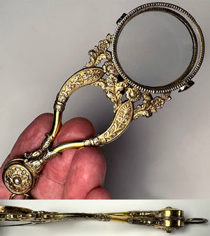 RARE Antique 18th Century Hinged Double Lorgnette Opera Glass Pendant French Gold Ormolu