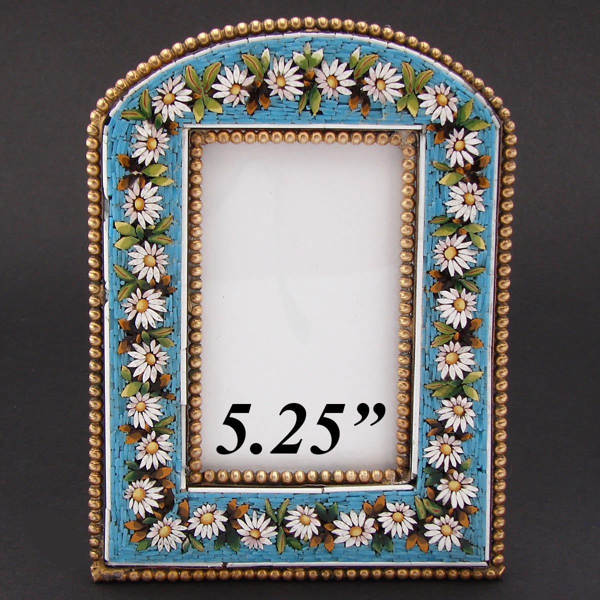 Antique Victorian Era Italian Micro Mosaic Picture Frame, Flowers & Foliage on Vivid Blue Mat