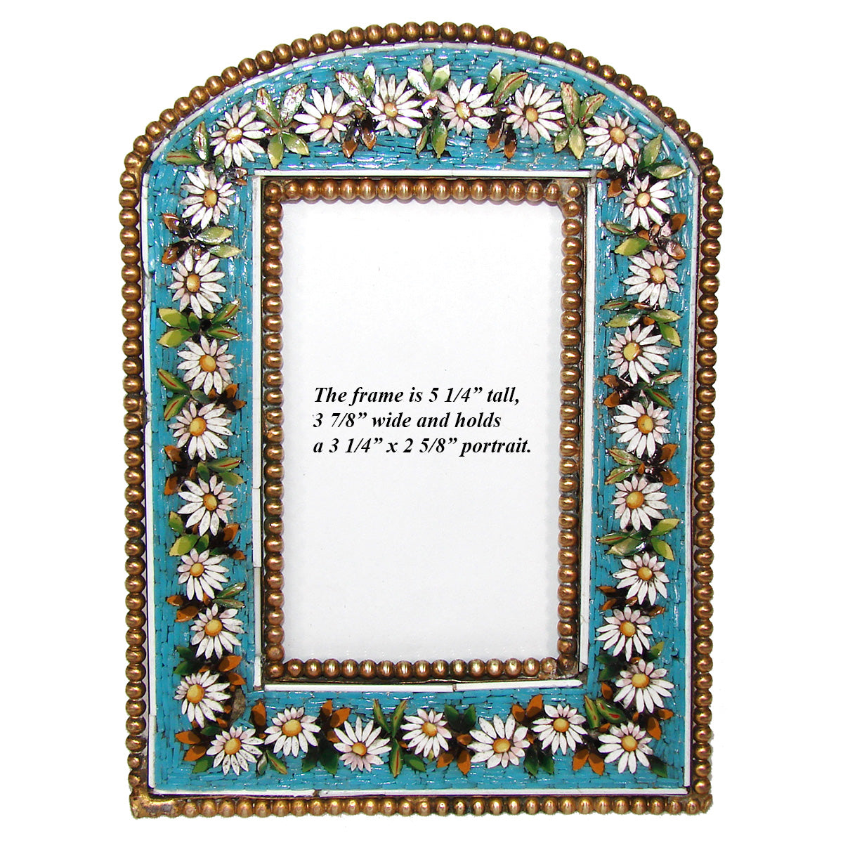 Antique Victorian Era Italian Micro Mosaic Picture Frame, Flowers & Foliage on Vivid Blue Mat