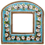 Antique Victorian Era Italian Micro Mosaic Picture Frame, Flowers & Foliage on Vivid Blue Mat