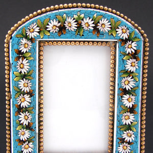 Antique Victorian Era Italian Micro Mosaic Picture Frame, Flowers & Foliage on Vivid Blue Mat