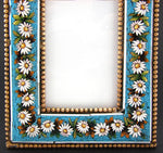 Antique Victorian Era Italian Micro Mosaic Picture Frame, Flowers & Foliage on Vivid Blue Mat