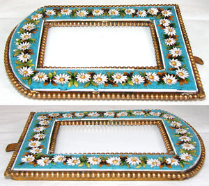 Antique Victorian Era Italian Micro Mosaic Picture Frame, Flowers & Foliage on Vivid Blue Mat