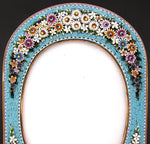 Antique Victorian Era Italian Micro Mosaic 8.5" Picture Frame, Flowers & Foliage on Vivid Blue Mat