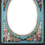 Antique Victorian Era Italian Micro Mosaic 8.5" Picture Frame, Flowers & Foliage on Vivid Blue Mat