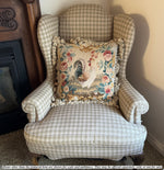 20th Century Woven Tapestry Sofa Pillow, Figural Rooster, Like Aubusson, 20" Sq Plus Fringe