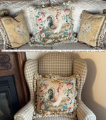 20th Century Woven Tapestry Sofa Pillow, Figural Rooster, Like Aubusson, 20" Sq Plus Fringe