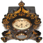 Antique American Victorian Era 17.75" Mantel Clock, Tole Painted Metal with Mother of Pearl