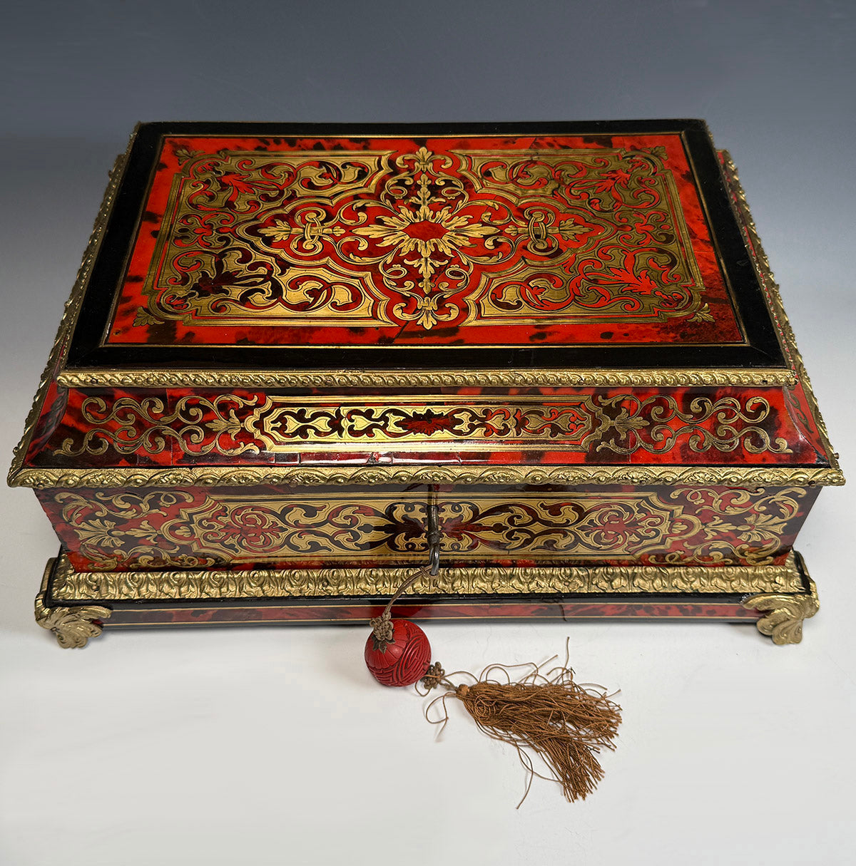 Exceptionally Large Antique French Boulle Work Trousseau Coffret, Marriage or Jewelry Box, EC