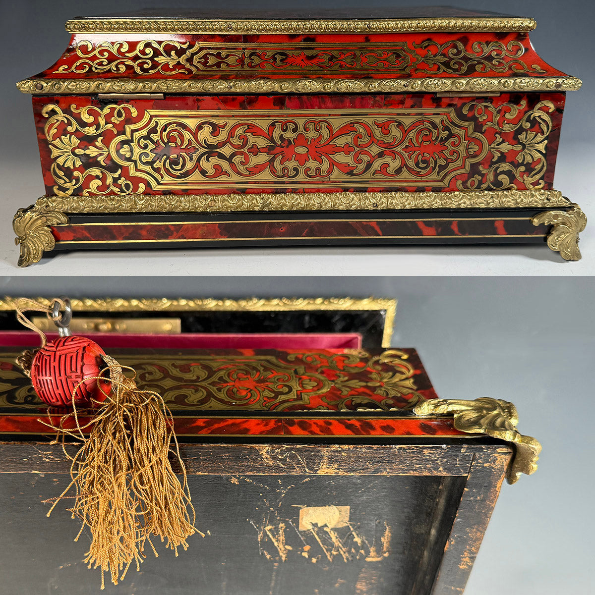 Exceptionally Large Antique French Boulle Work Trousseau Coffret, Marriage or Jewelry Box, EC