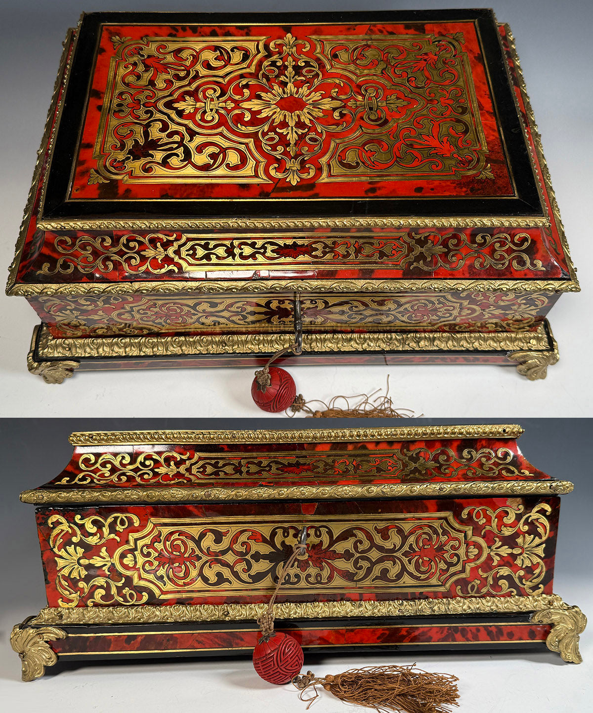 Exceptionally Large Antique French Boulle Work Trousseau Coffret, Marriage or Jewelry Box, EC