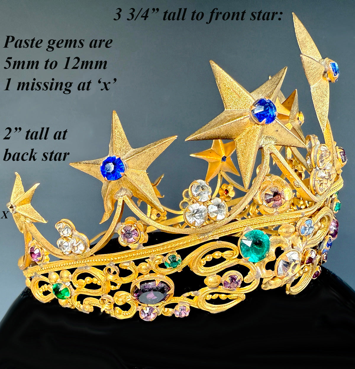 Lovely Antique French Paste Jeweled Canonical Coronation Crown, Tiara or Diadem Religious Processional