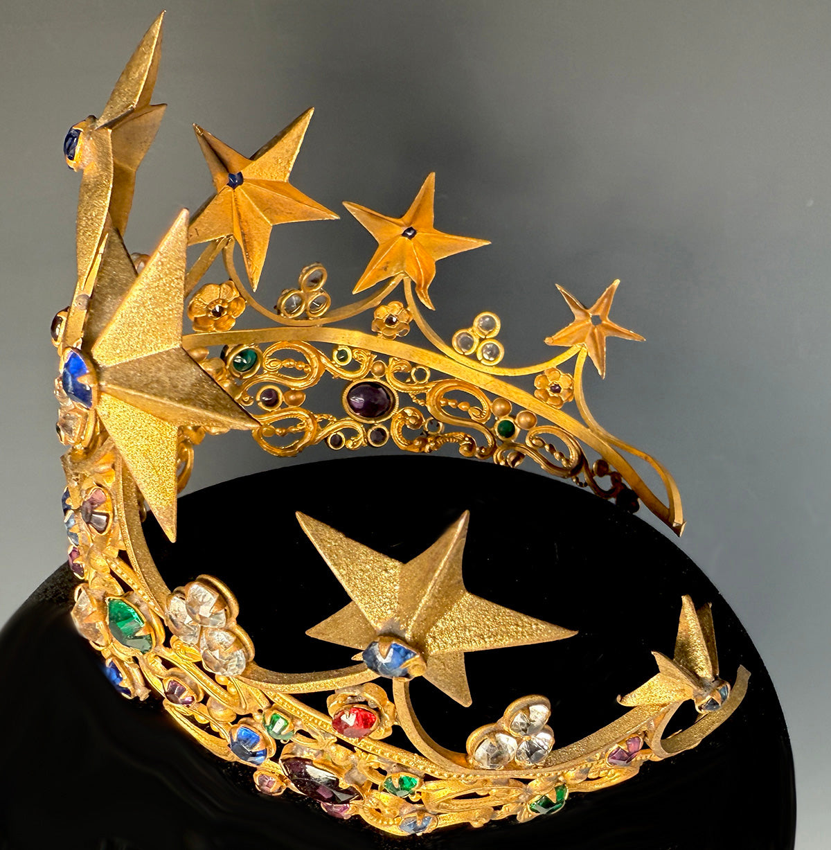 Lovely Antique French Paste Jeweled Canonical Coronation Crown, Tiara or Diadem Religious Processional