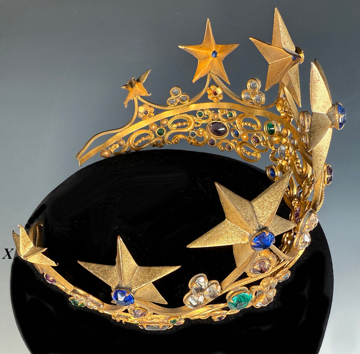 Lovely Antique French Paste Jeweled Canonical Coronation Crown, Tiara or Diadem Religious Processional