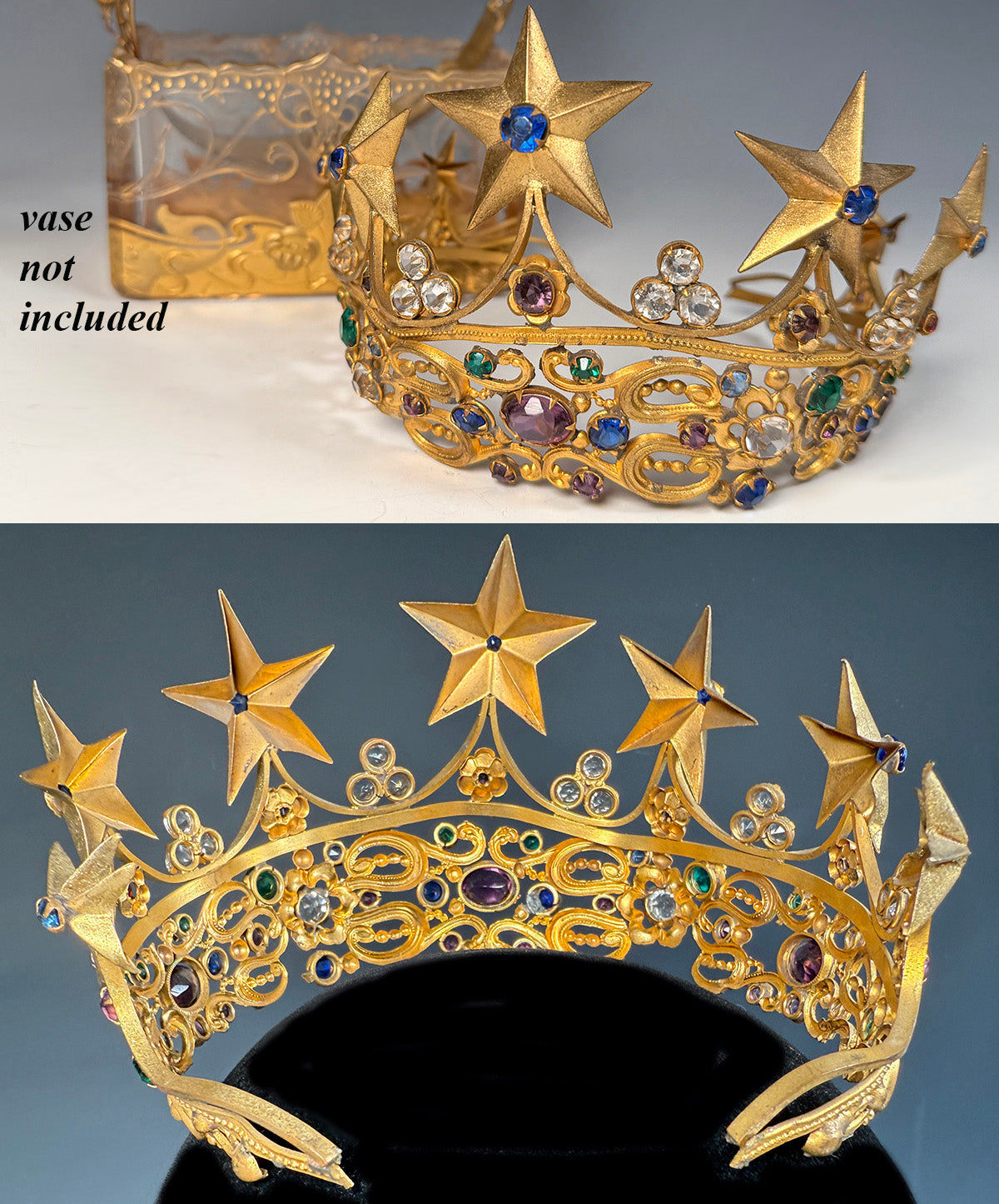Lovely Antique French Paste Jeweled Canonical Coronation Crown, Tiara or Diadem Religious Processional