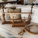 Small Antique Lathe Turned Wood French Embroidery Frame, Lap or Tabletop for Child or Adult 12" x 9"