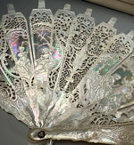 Fabulous Antique Hand Carved Mother of Pearl Figural Monture for 28 cm French Hand Fan, w Box