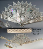Fabulous Antique Hand Carved Mother of Pearl Figural Monture for 28 cm French Hand Fan, w Box