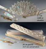 Fabulous Antique Hand Carved Mother of Pearl Figural Monture for 28 cm French Hand Fan, w Box