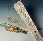 Fabulous Antique Hand Carved Mother of Pearl Figural Monture for 28 cm French Hand Fan, w Box