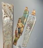 Fabulous Antique Hand Carved Mother of Pearl Figural Monture for 28 cm French Hand Fan, w Box