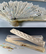 Fabulous Antique Hand Carved Mother of Pearl Figural Monture for 28 cm French Hand Fan, w Box
