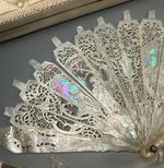Fabulous Antique Hand Carved Mother of Pearl Figural Monture for 28 cm French Hand Fan, w Box